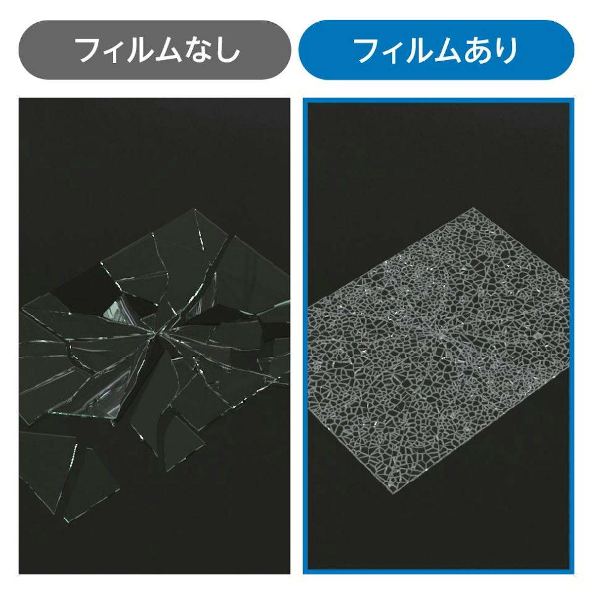 ガラス棚付きパイプシェルフ - 飛散防止フィルムは割れてケガをしないか心配な方におすすめ