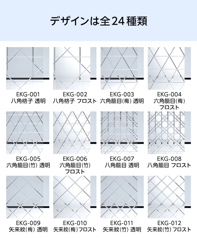 和風ガラス「切子風ガラス」は24種類のデザイン(1)