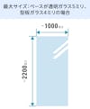 透明ガラス厚み5ミリ、型板ガラス厚み4ミリがベースの場合：最大サイズ1000×2200ミリ