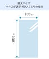 透明ガラス厚み3ミリがベースの場合：最大サイズ900×1800ミリ