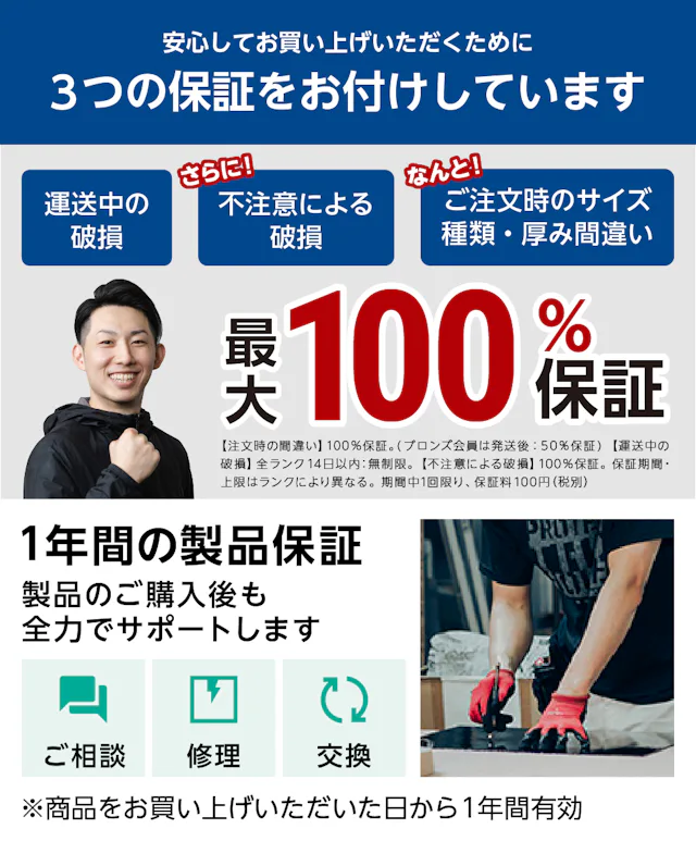【当社サービスの紹介】3つの保証+製品1年保証