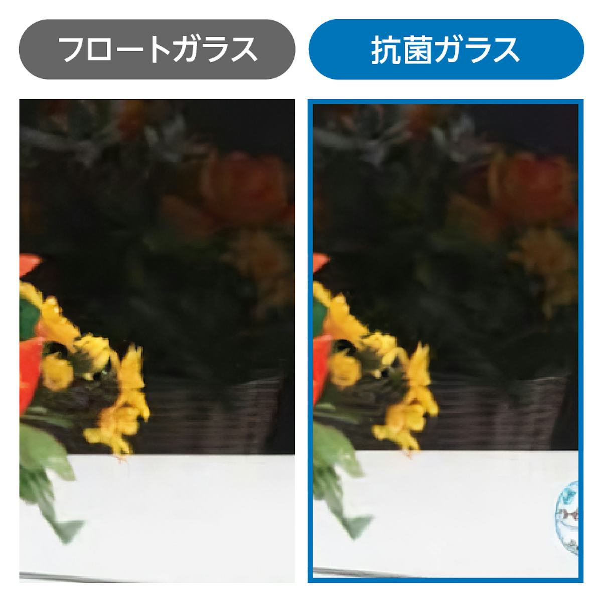 抗菌ガラス(ウイルスクリーン)の透明度は一般的なガラスとほぼ同じ