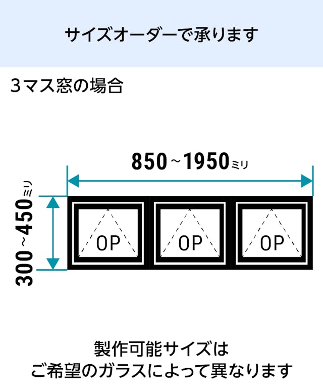 室内窓「アイアンフレーム横すべり出し窓タイプ」は1ミリ単位でサイズオーダーができる／3マスの場合