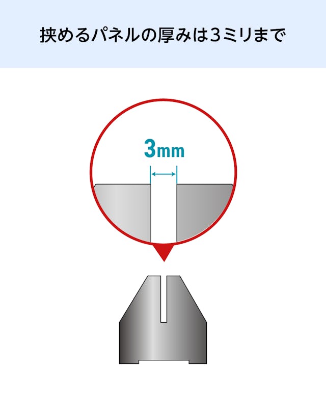 店舗のメニュー表に人気の卓上サインプレート(垂直ホルダータイプ)は穴なしタイプで、厚さ3ミリまでのガラスやアクリルパネルを挟むことができる