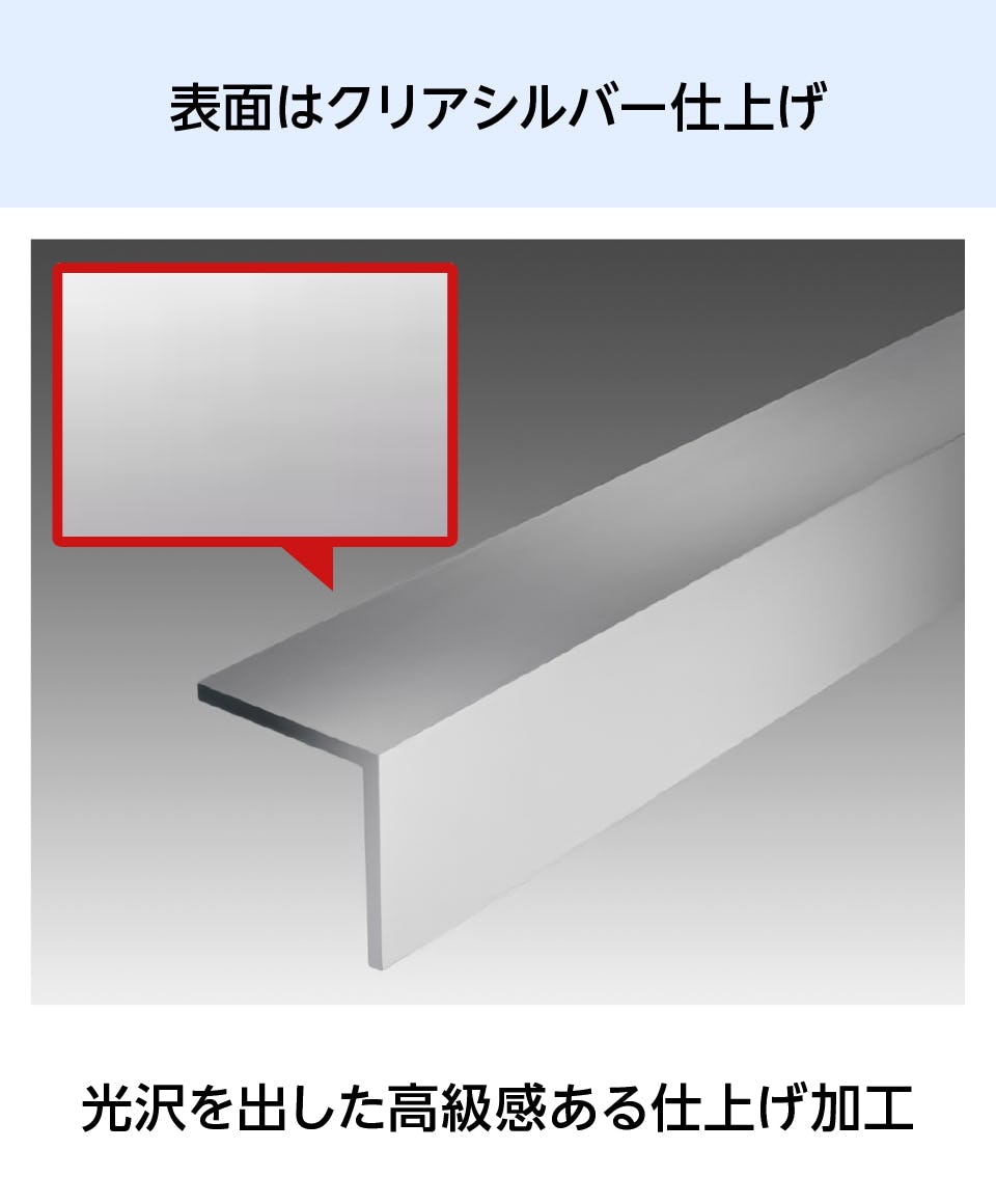 Lアングル】アルミ製、等辺タイプ／窓やガラスの固定に