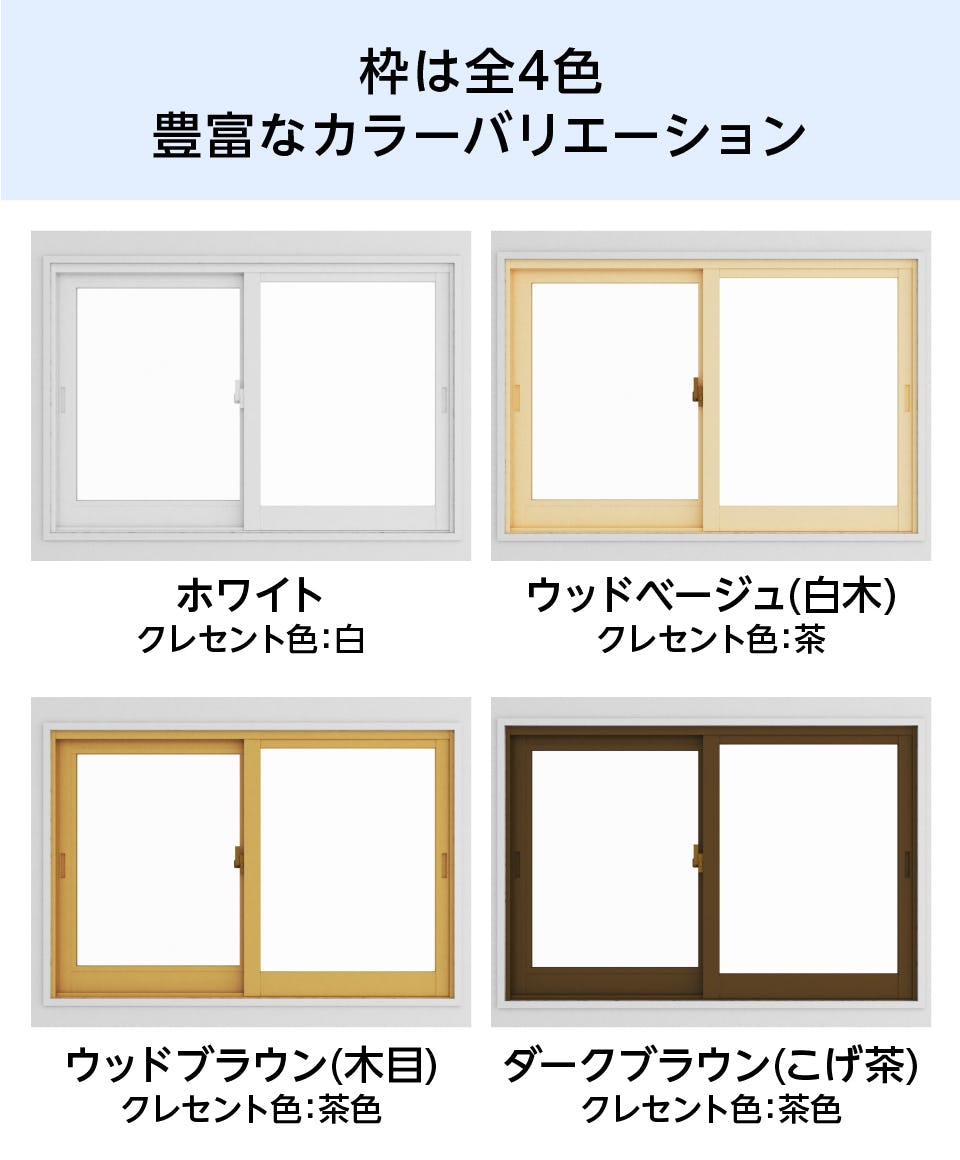 「メルツエンサッシ内窓 引違い窓(2枚戸)」の枠色は全4色