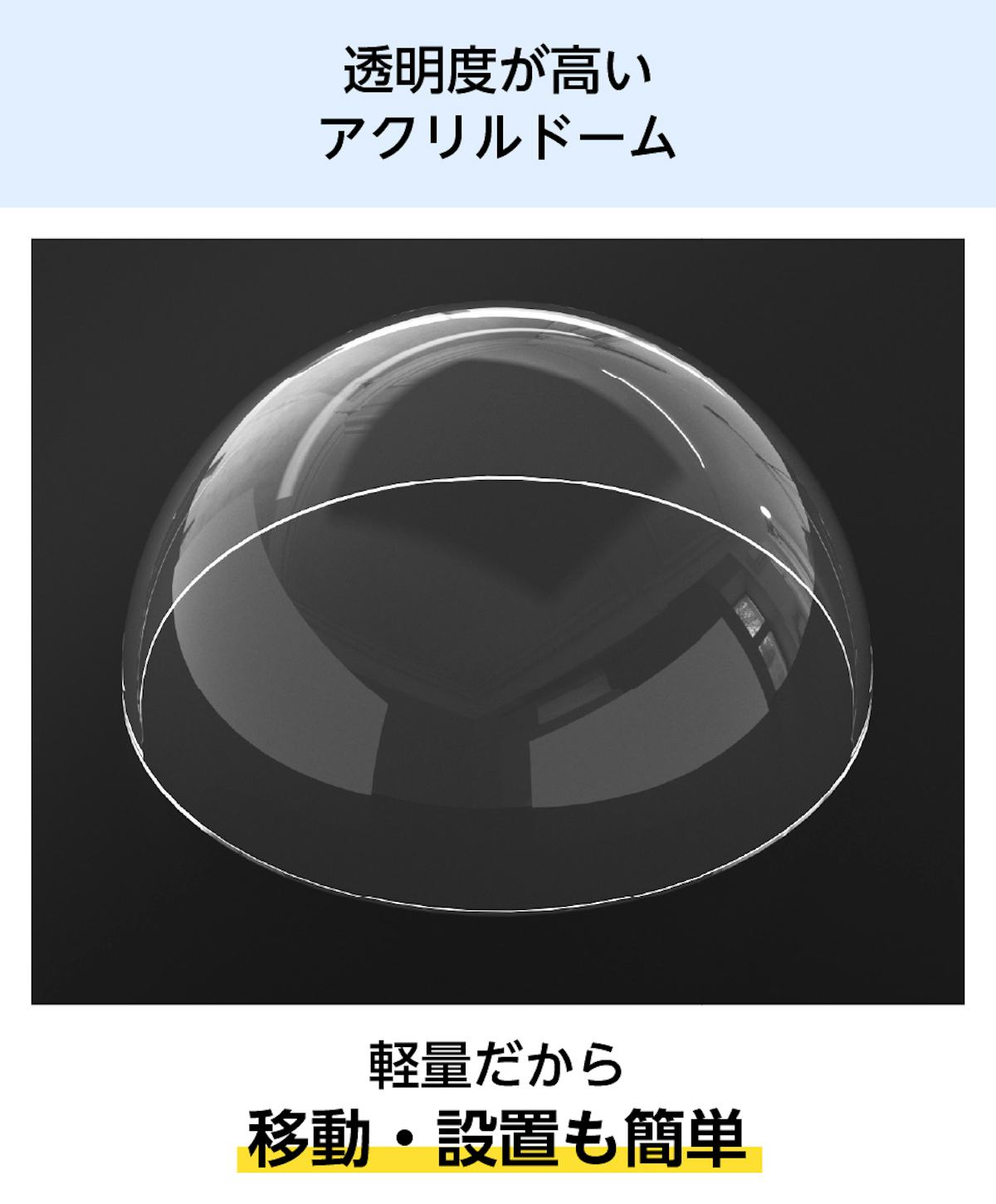 軽量だから移動や設置が簡単な「アクリル半球」