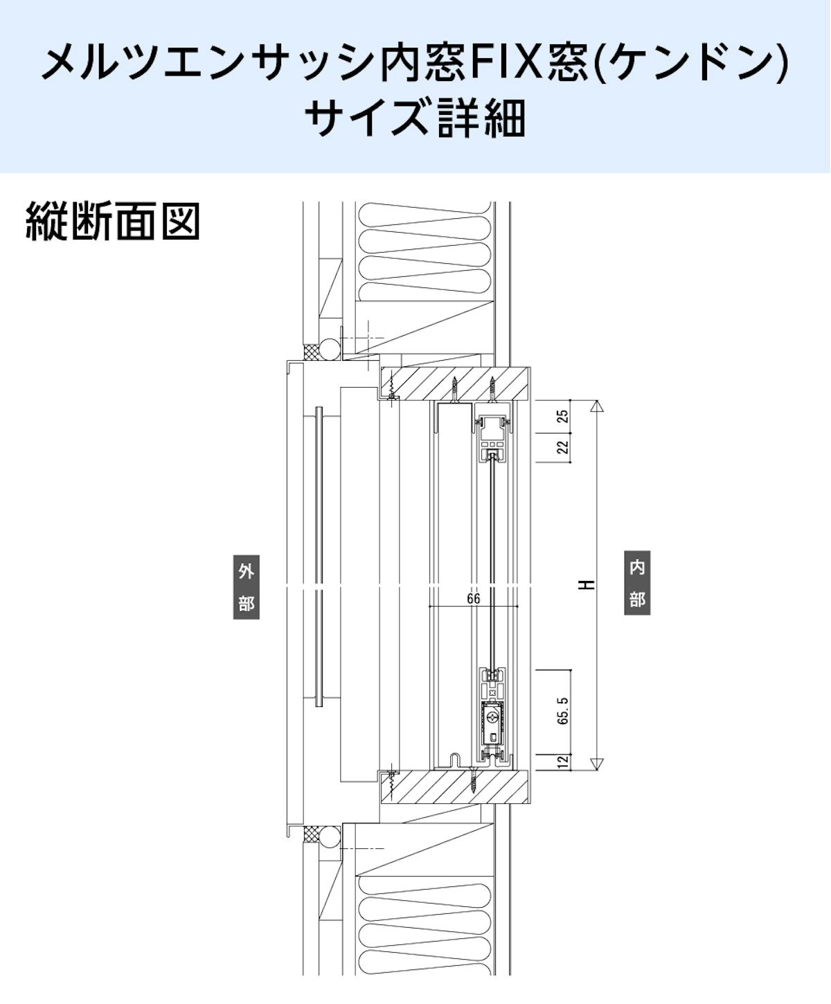 「メルツエンサッシ内窓 FIX窓(ケンドン)」のサイズ詳細