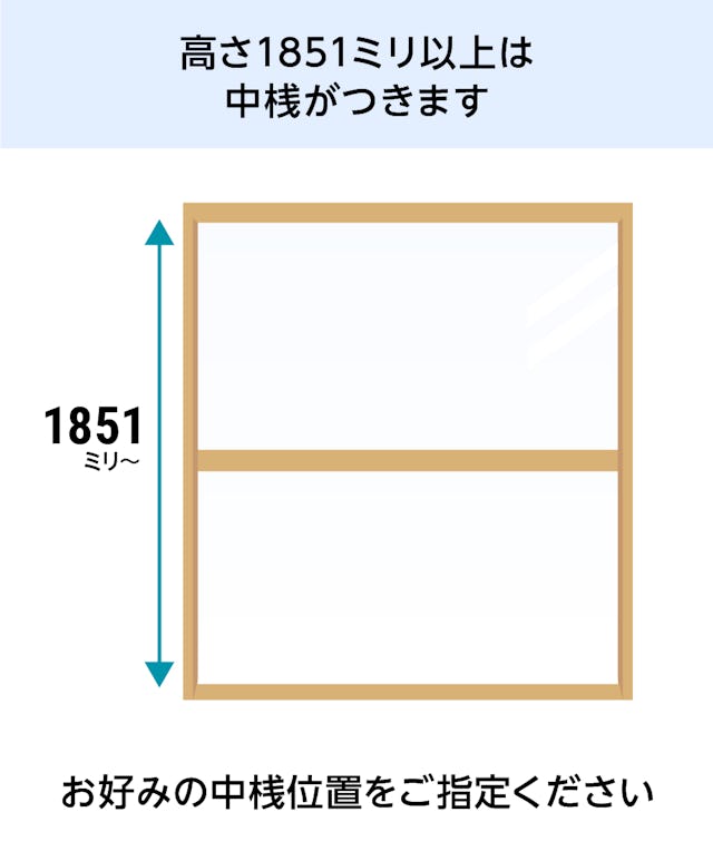 「メルツエンサッシ内窓 FIX窓(ケンドン)」は、高さ1851ミリ以上で中桟がつく