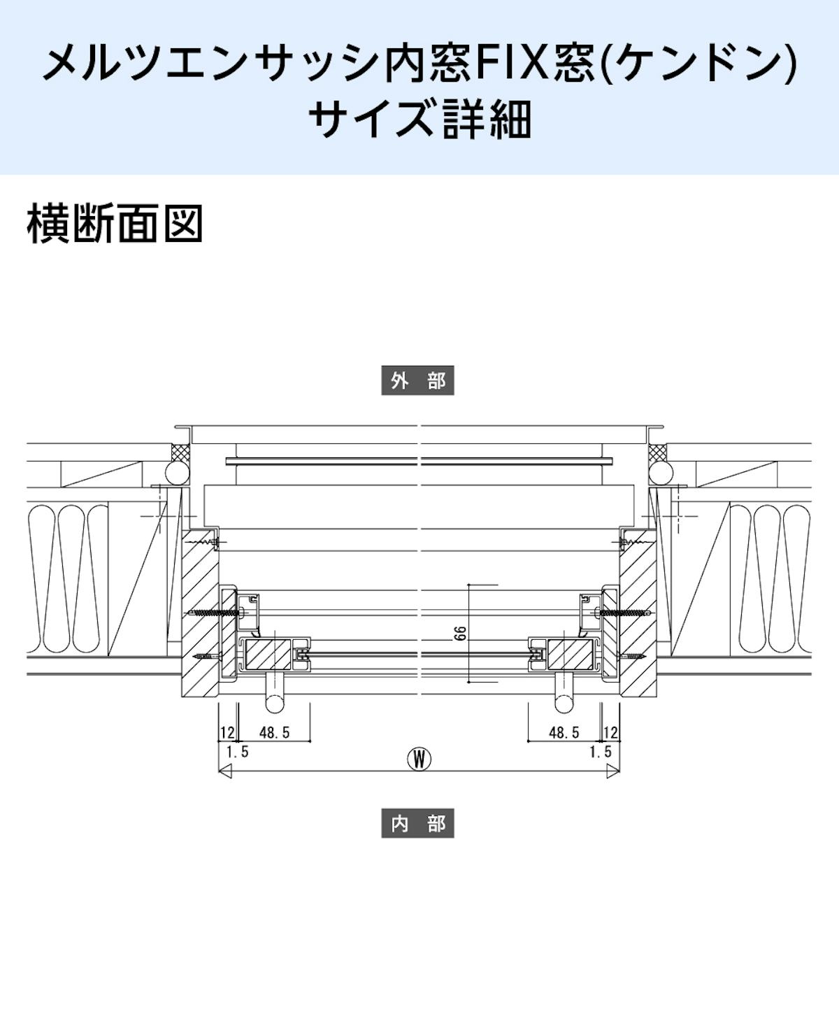 「メルツエンサッシ内窓 FIX窓(ケンドン)」のサイズ詳細