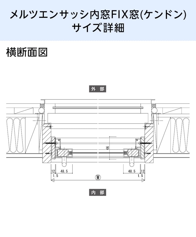 「メルツエンサッシ内窓 FIX窓(ケンドン)」のサイズ詳細