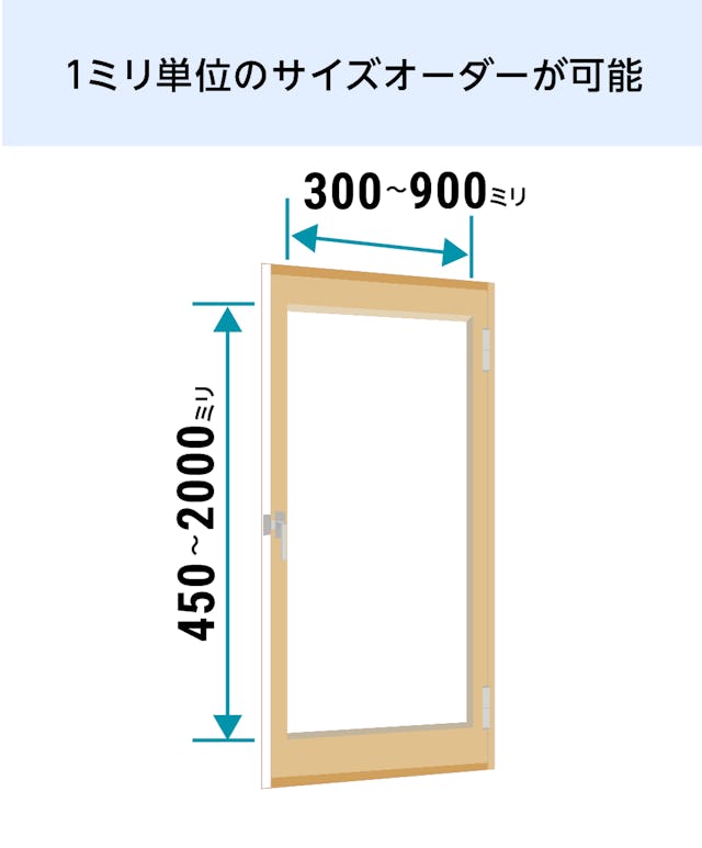 「メルツエンサッシ内窓 内開き窓」は1ミリ単位でサイズオーダーができる