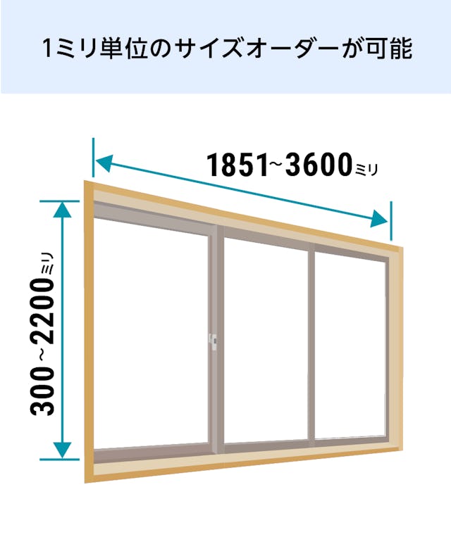 「メルツエンサッシ内窓 引違い窓(3枚戸)」は1ミリ単位でサイズオーダーができる