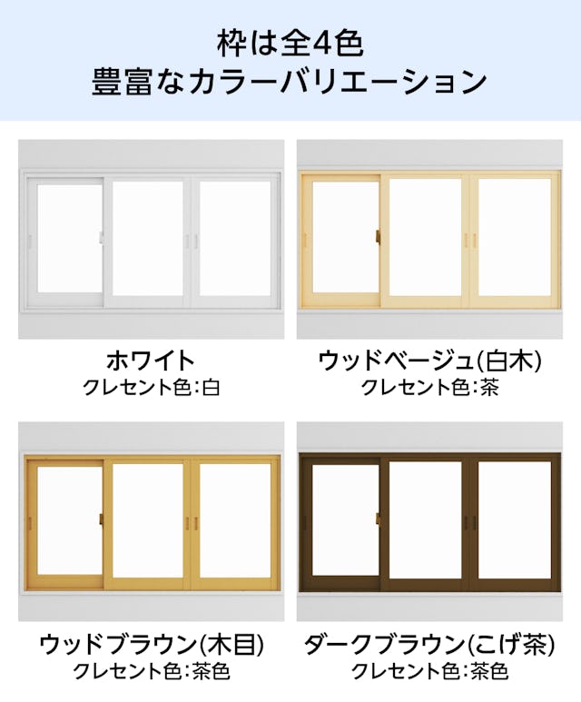 「メルツエンサッシ内窓 引違い窓(3枚戸)」の枠色は全4色