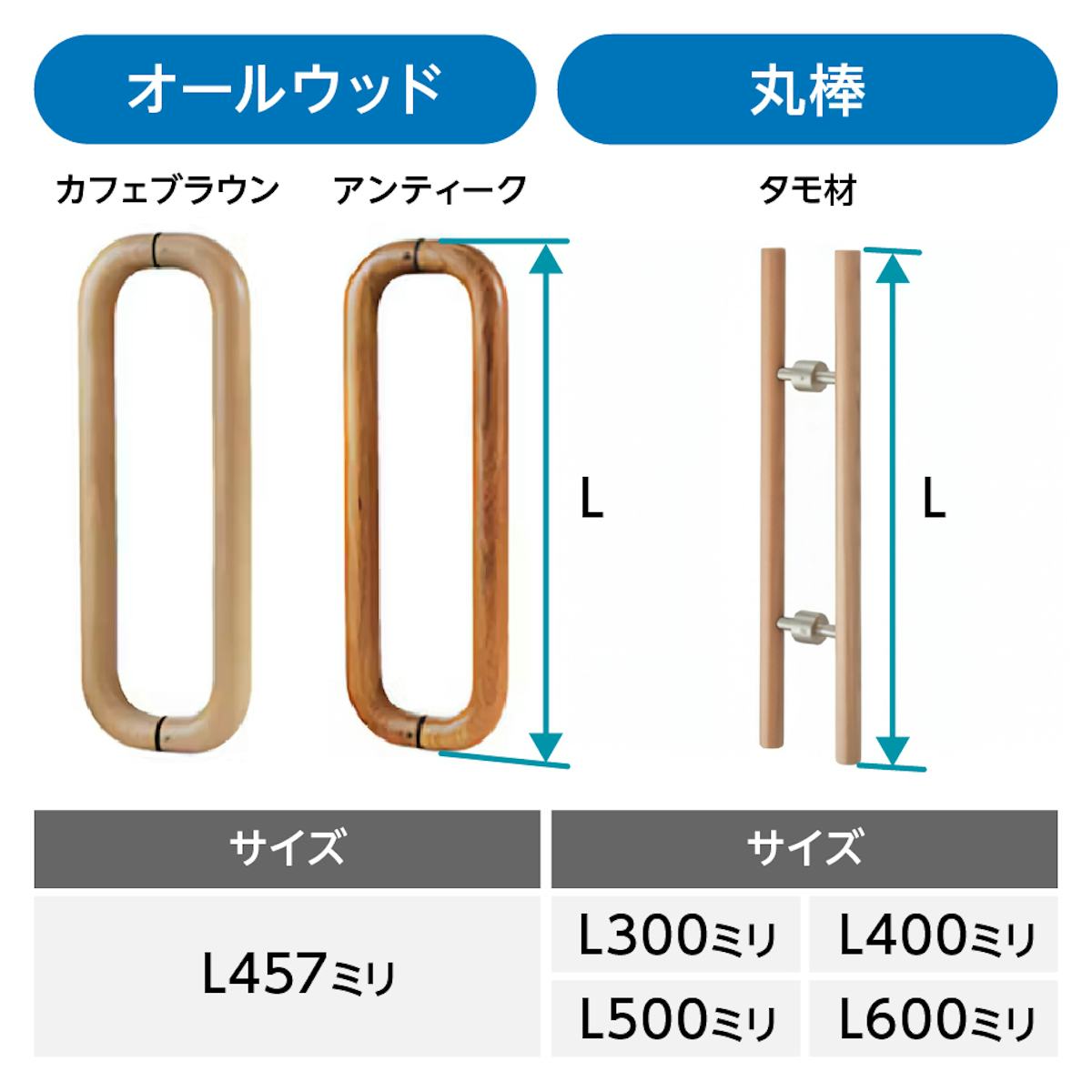 サウナ用ガラスドアは3種類の木製ハンドルから選べる