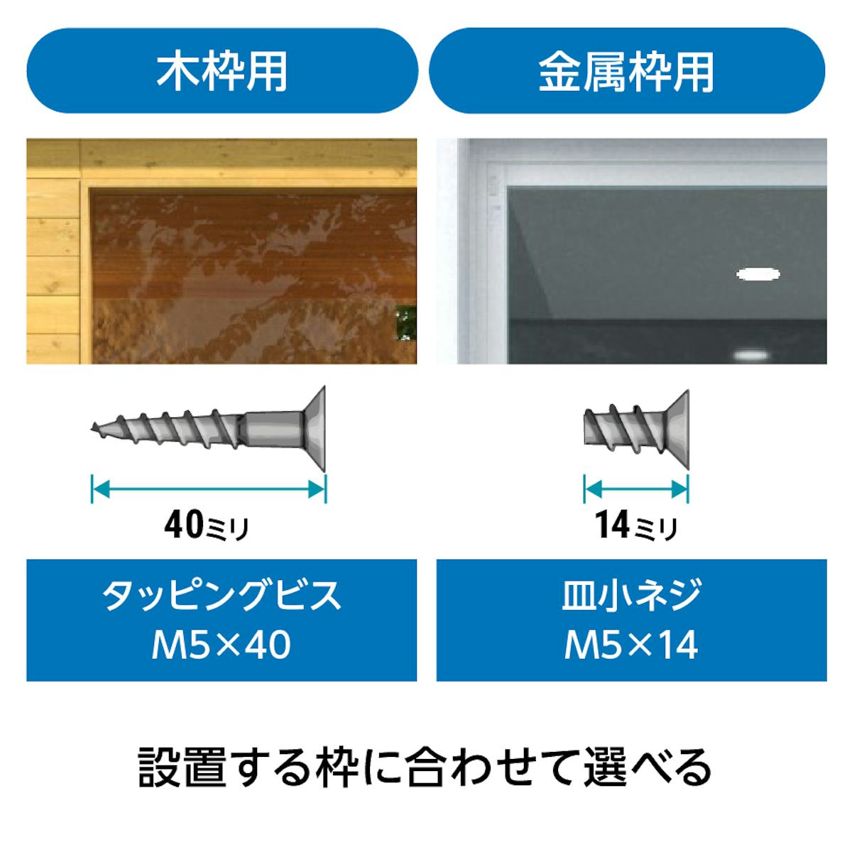 サウナ用ガラスドアを設置する枠に合わせてビスを選べる