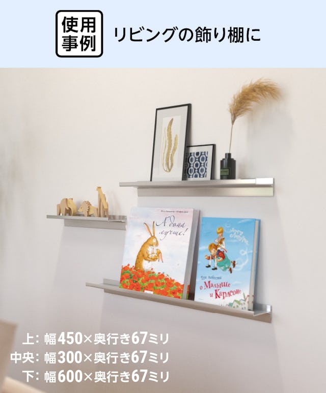 リビングの飾り棚に、アルミ棚板のウォールシェルフを設置した事例