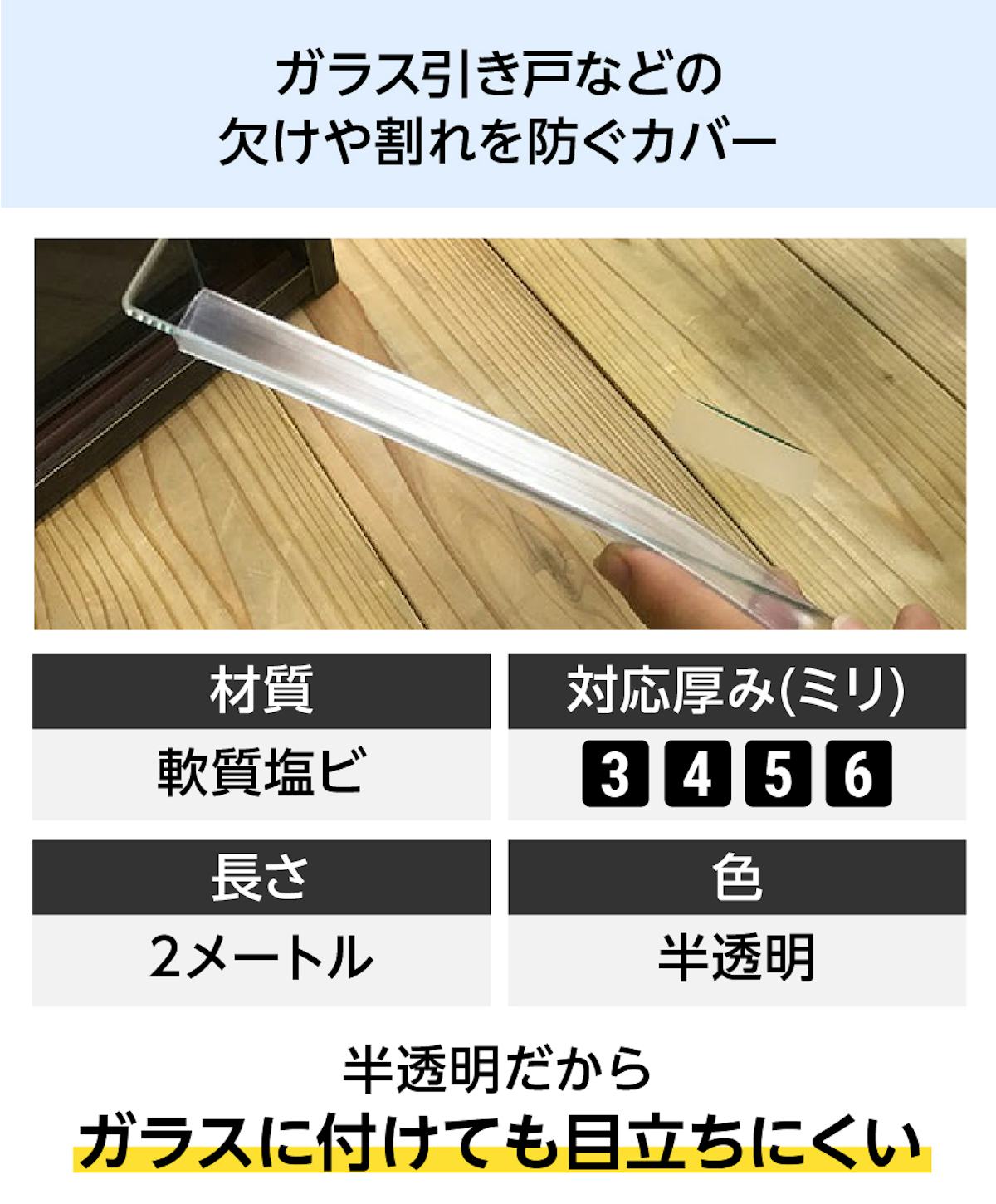 ガラス引き戸などの割れを防止するクッション材