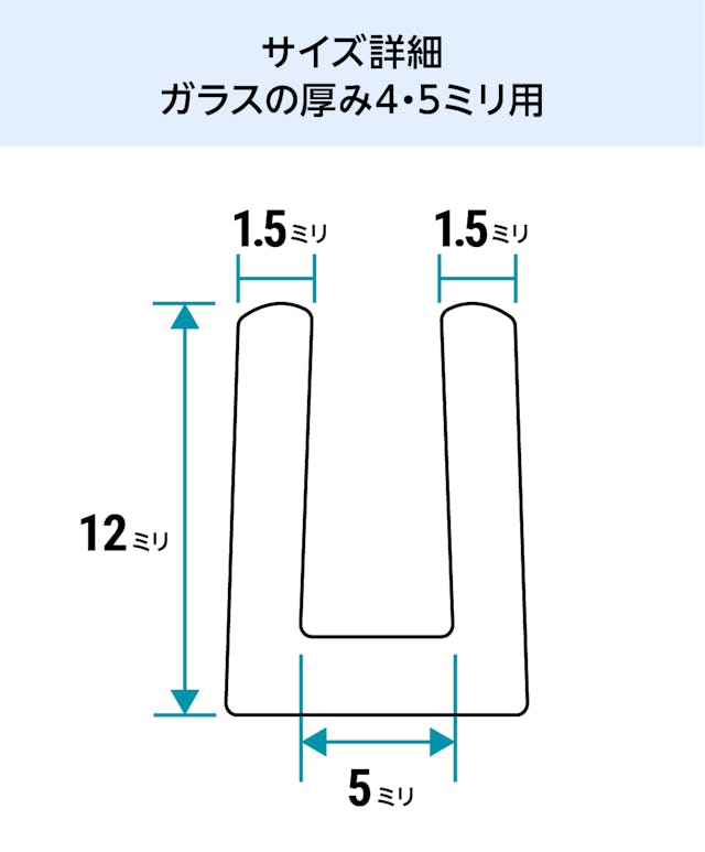 ガラス破損止め「ソフトクッション」4・5ミリ厚用のサイズ詳細