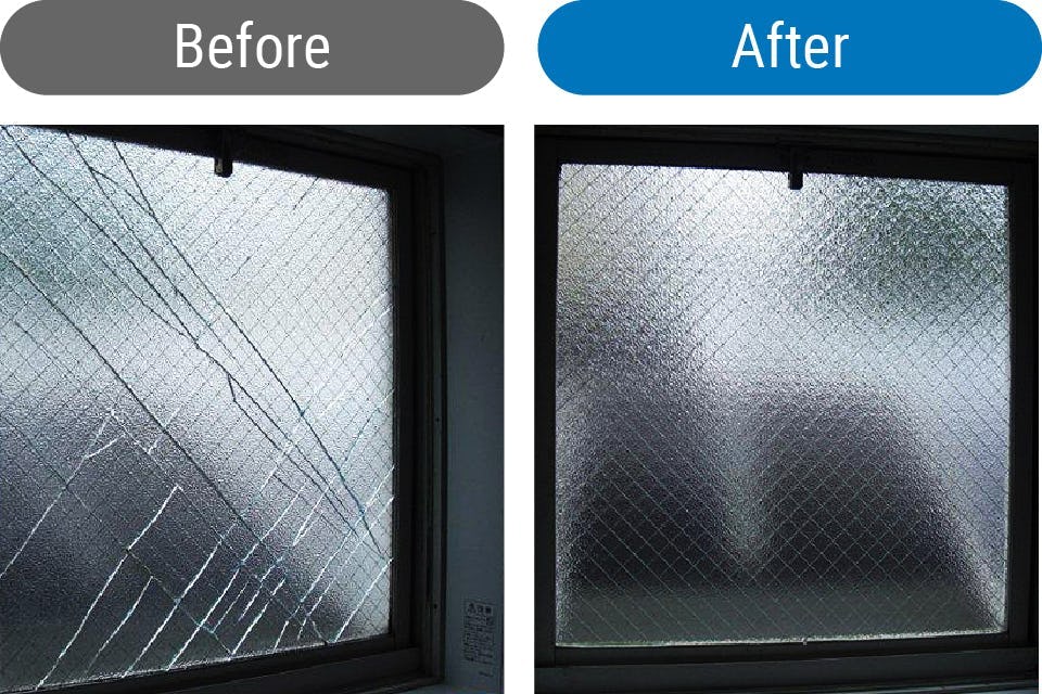 ガラスの修理や交換の事例②／浴室の窓ガラスを網入り型板ガラスに交換